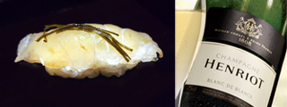 Turbot mariné au “konbu” × Blanc deblancsひらめの昆布〆×ブラン ド ブラン